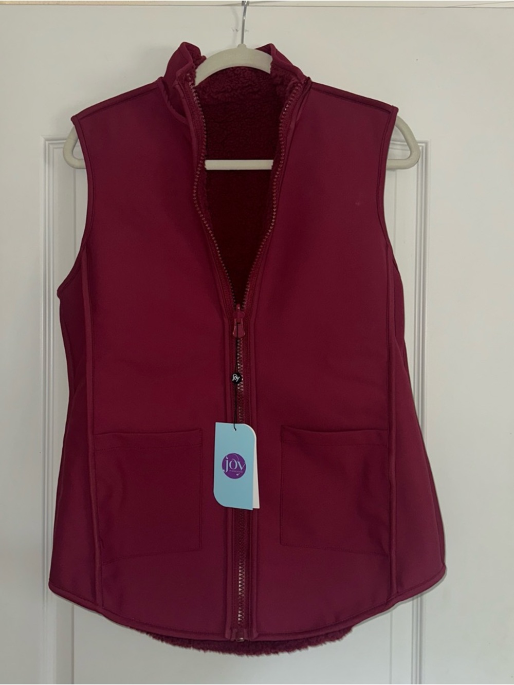 Joy Mangano Reversible Raspberry Zip-Up Fleece-Lined Vest - Size S